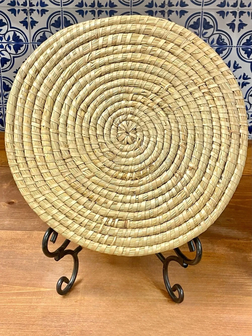 Vtg Handwoven Basket Bundle of 2 Sweetgrass Geometric Star Folk Art Boho Deco